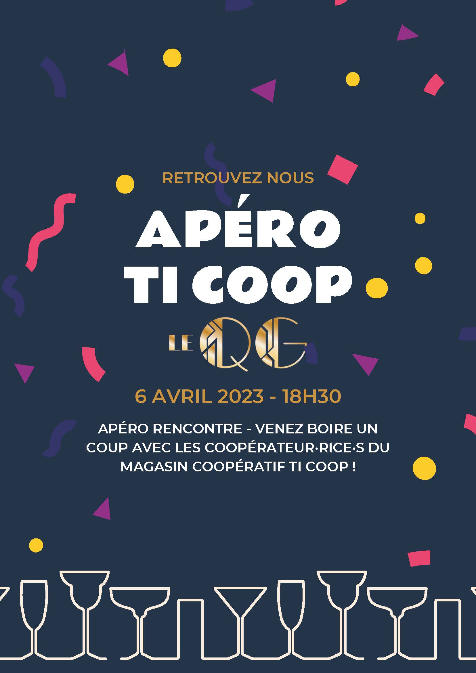 Affiche Apéro rencontre au QG, 6 avril 2023